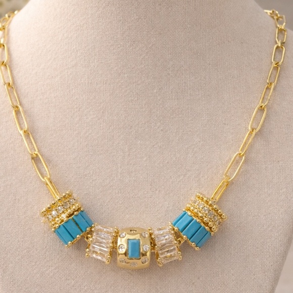 Halo & Grace Jewelry - Tiffany blue paperclip necklace, 18 inches with gold accents